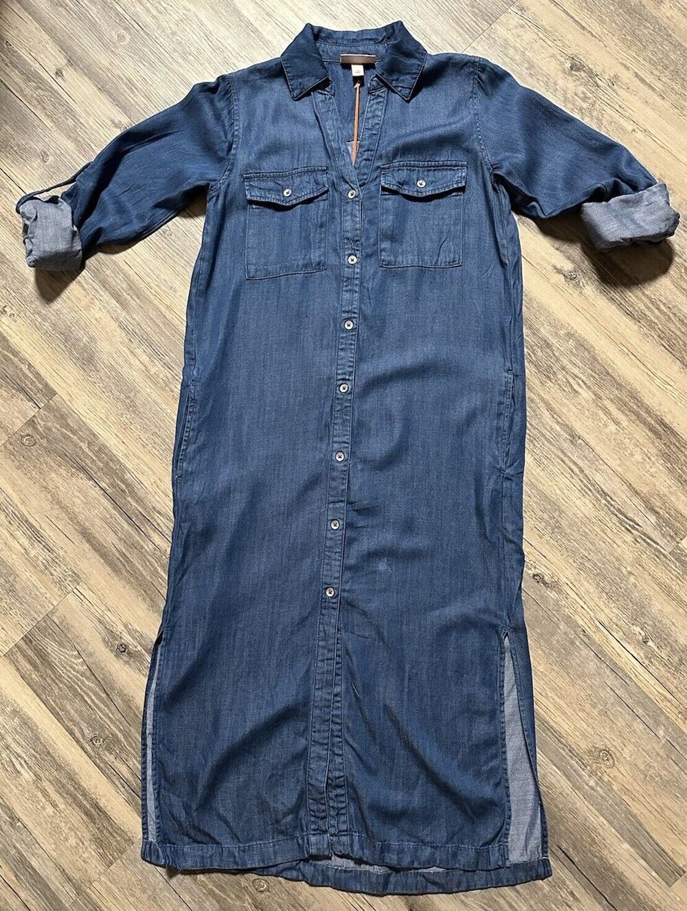 Knox Rose Denim Shirt Dress Women's XS Blue 3/4 Sleeve Pocketed NWT *Flaw